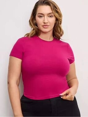 NWT Good American Super Stretch Baby T-Shirt in Fuchsia Size 2X